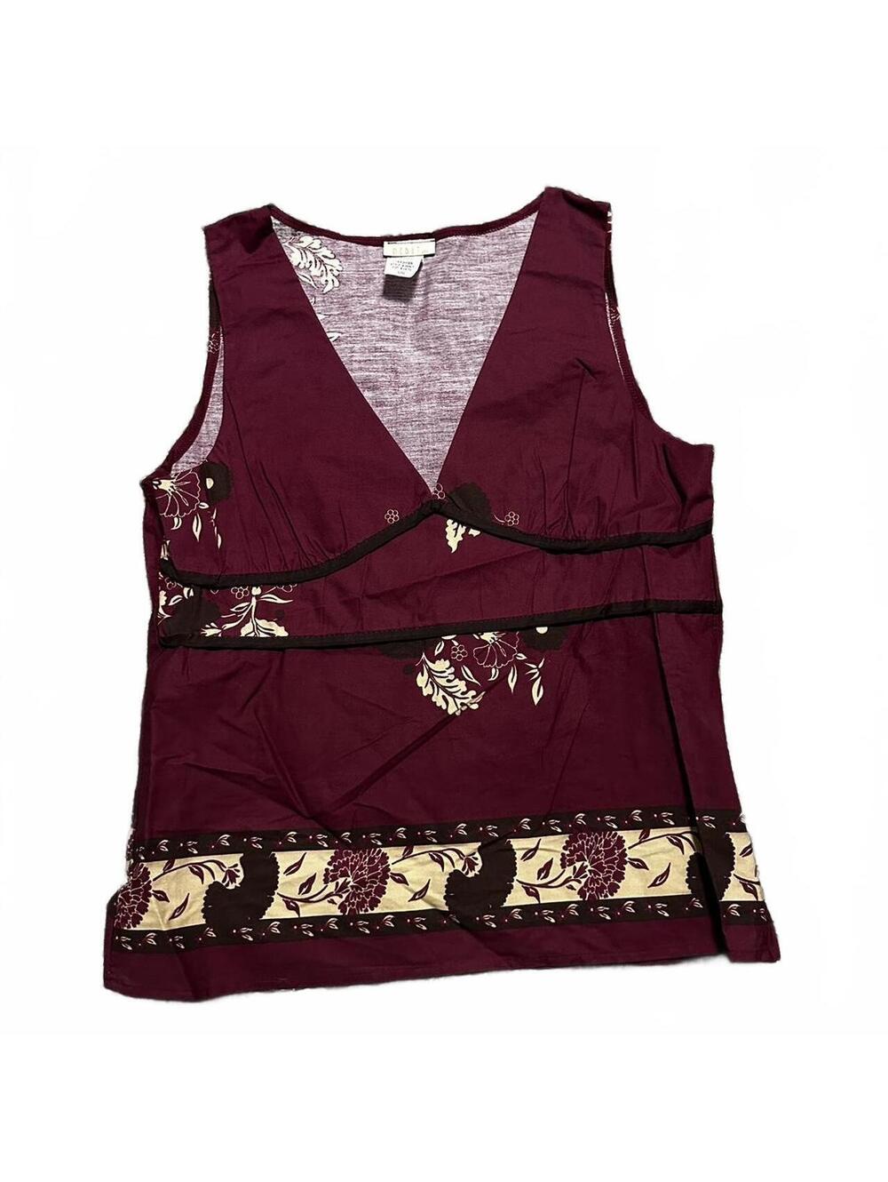 Y2K Debut Brand Maroon Paisley Babydoll Sleeveless Blouse Size L